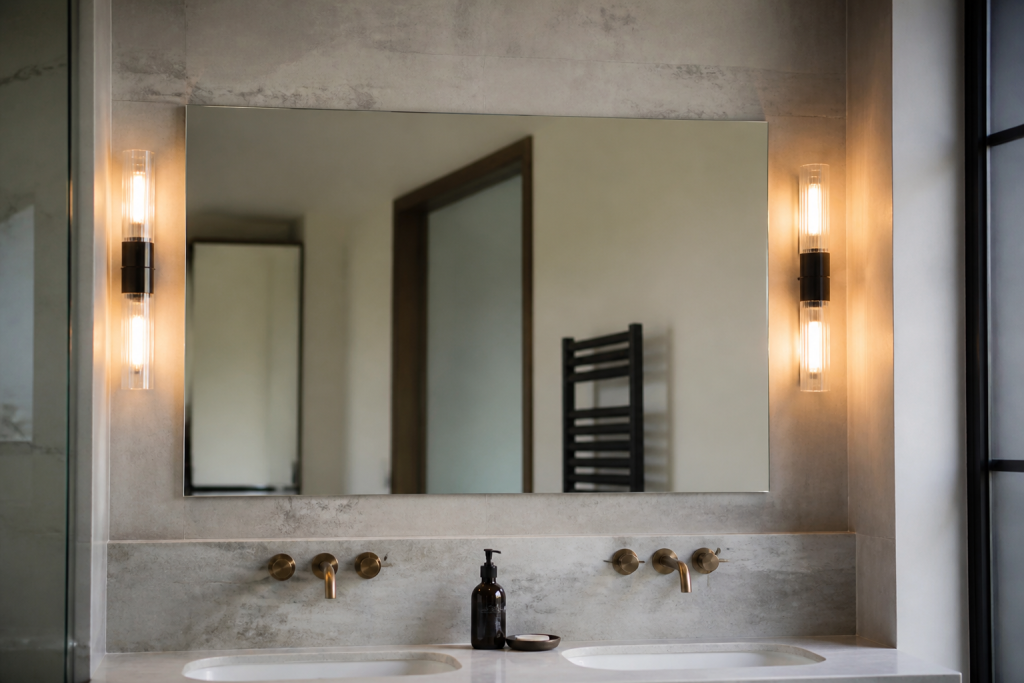 Appliques laterales eclairant le miroir de salle bain