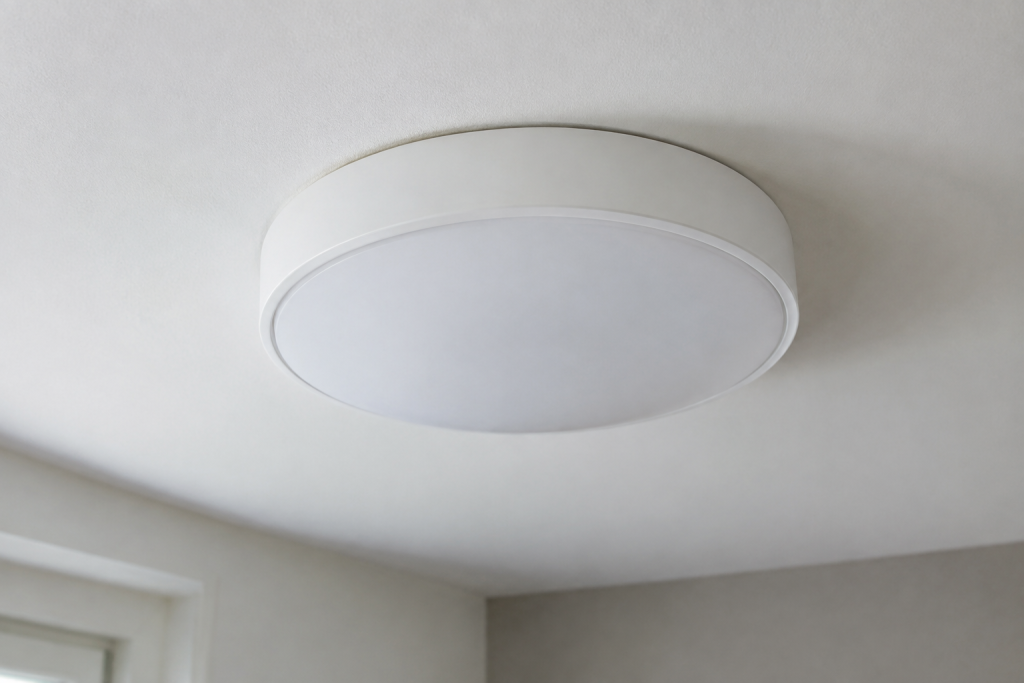 Lampe circulaire blanche montee directement au plafond