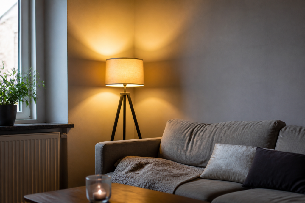 Lampes de coin dans salon produisant lumiere douce