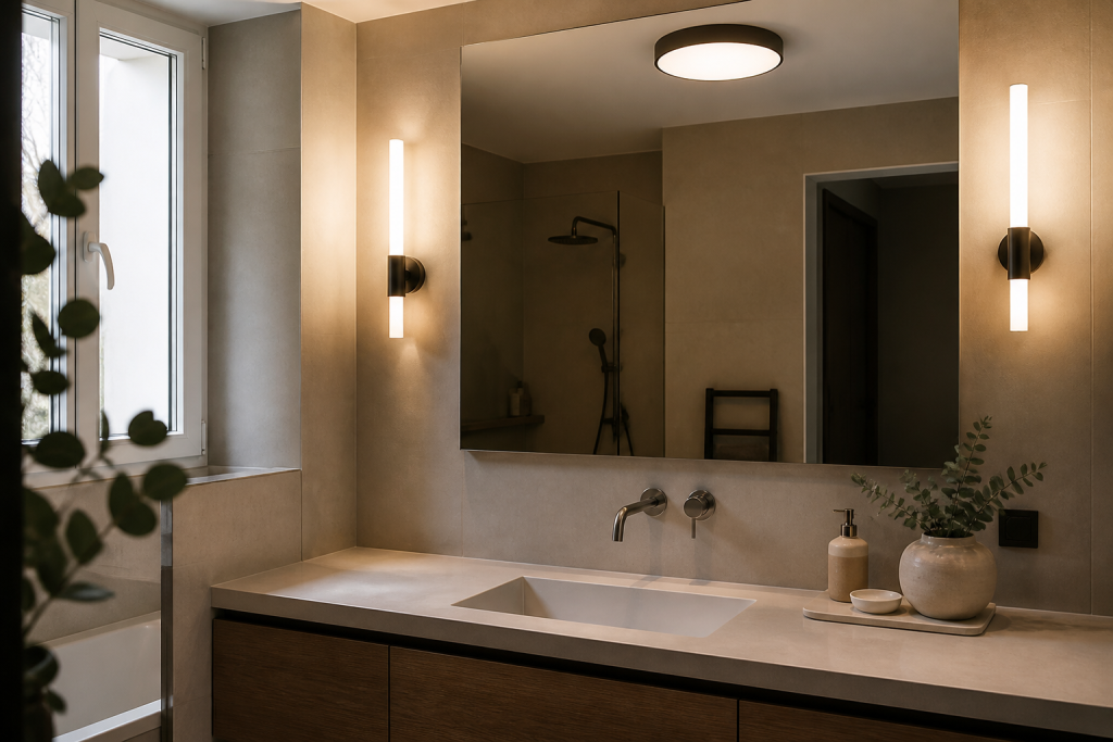 Salle bains miroir eclaire plafonnier appliques LED